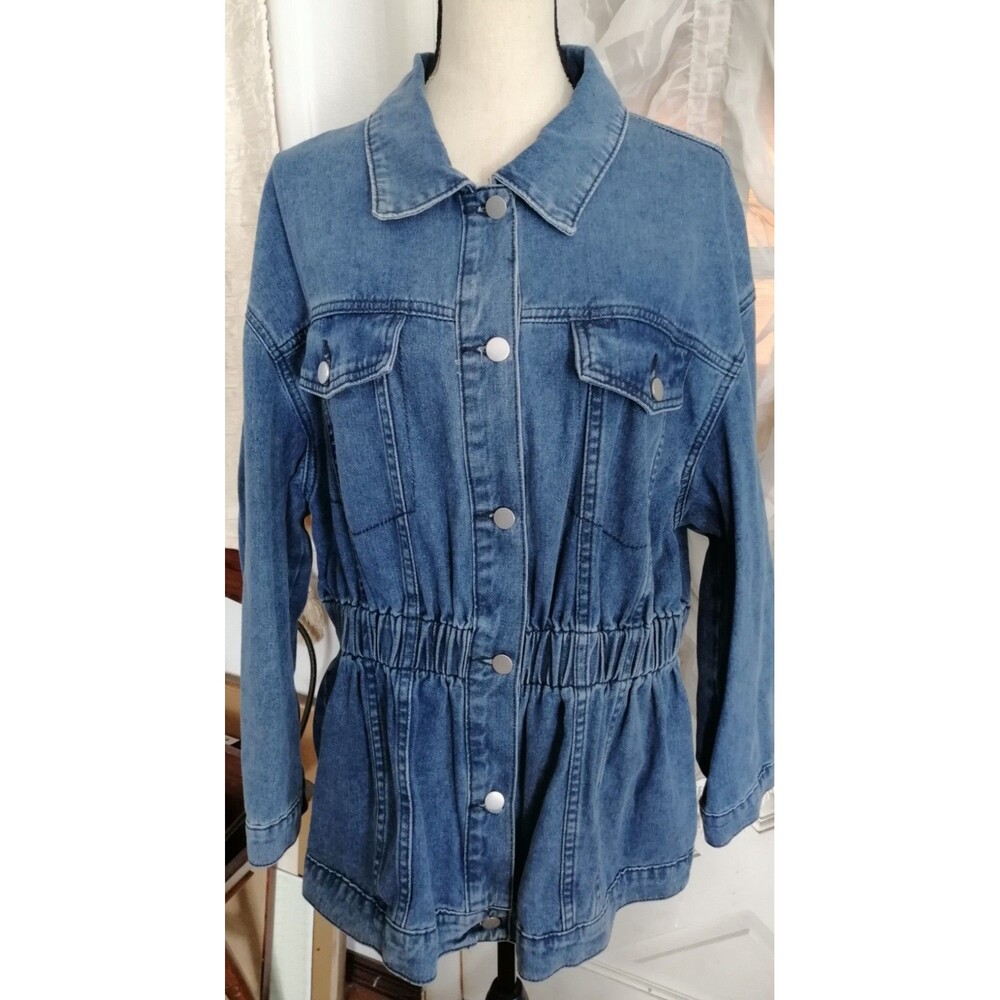 Denim Blue Jean Jacket Women's 2XL Elastic Waist Long Sleeve
